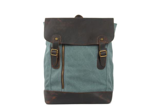 CL-530 Light Blue Vintage Design Canvas Leather School Backpack