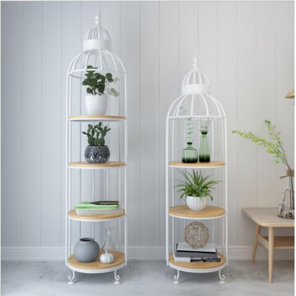 Bird Cage Shape Gold Three Storey Metal Flower Stand