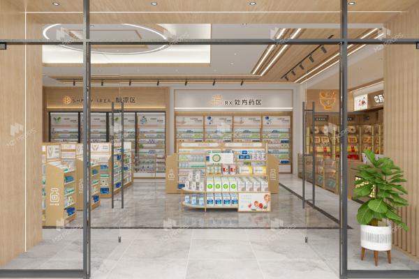 10-YMQSS Pharmacie modèle magasin avec bois naturel style de luxe
