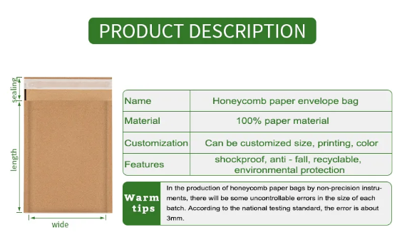 Eco Friendly Brown Kraft Paper Packaging Bags Cushioned Honeycomb