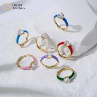 Coração Diamond Rings do esmalte, anel ajustável de abertura da faixa do coração do amor do zircão