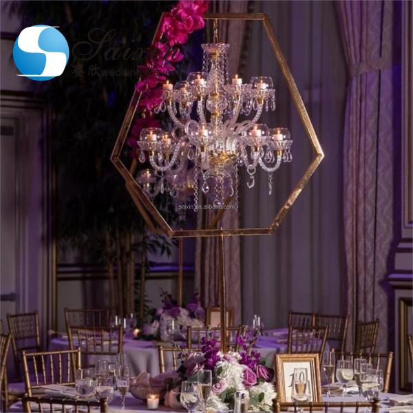 ZT-592 Evento Decoración de la mesa de bodas Piesa central 10 brazos Cristal de oro Candelabra