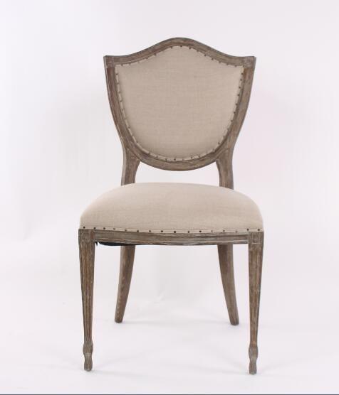 Classic vintage linen fabric dining chair special nice back event chair upholstery chair with nails