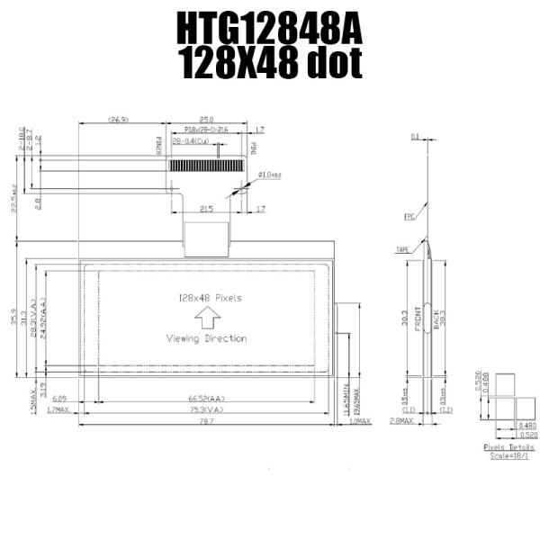 128X48 RODA DENTEADA gráfica LCD | STN Gray Display With Backlight/HTG12848A BRANCO