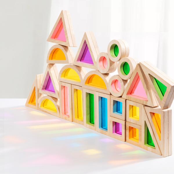 Montessori Wooden Toys Rainbow Sensory Stacking Blocks Acrylic Building Blocks for Kids