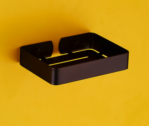 Kitchen Wall Mounted  Bathroom Soap Holder  Black Adhesive No Drilling