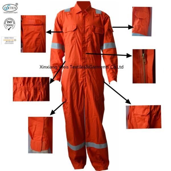 260gsm Orange Pure Cotton Fire Retardant Jumpsuit Anti Electrical Arc Flash