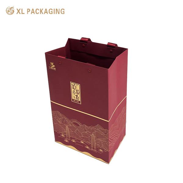 Экологически чистые подарочные пакеты из красной бумаги один вино упаковочные пакеты с лентой ручки