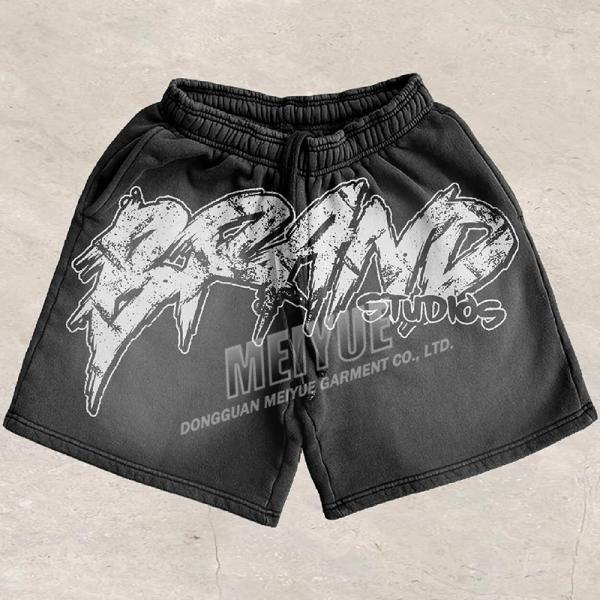 Boxy Dtg Impresión de pantalla de grieta camiseta y pantalones cortos conjunto de lavado ácido dos piezas conjunto corto