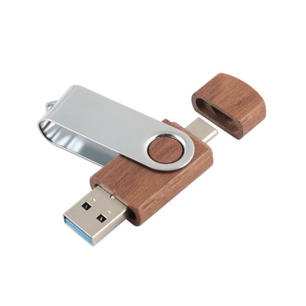 USB A and Type C together Wooden Memory USB With 0°C To 60°C Operating Range