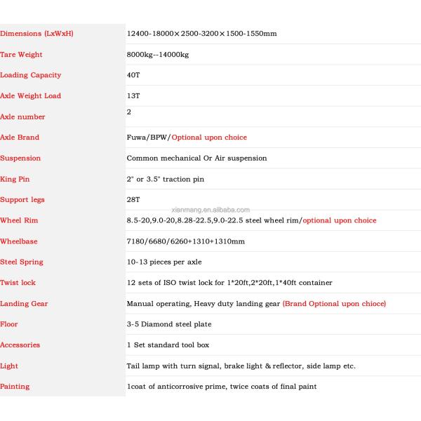 Commercial 3 axes extensible 40ft 60 tonnes plat semi-remorque, plate-forme semi-remorque pour le tracteur camion et le transport de marchandises