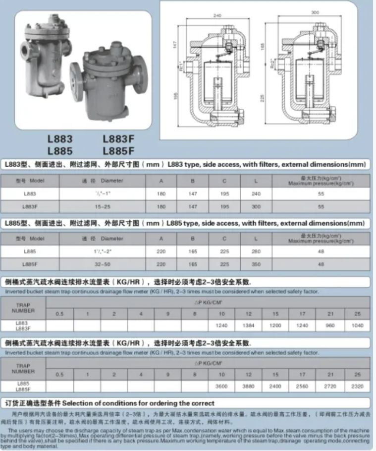 L883/L885 Series Side Access Inverted Bucket Steam Trap with Built-in Strainer 1/2