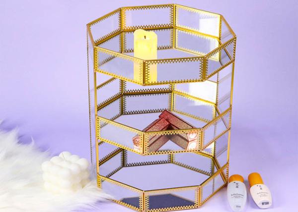 Glass artifact three-layer octagonal cosmetic shelving box storage Bedroom desktop jewelry storage box
