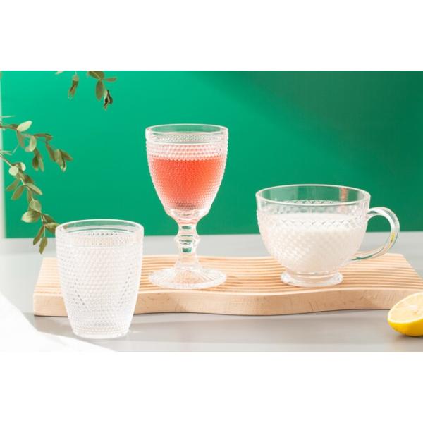 Beaded Hobnail Glass Drinking Cups Crystal Tumblers 260ml Old Fashioned Glasses