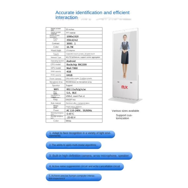 AI Digital Human Interactive All-in-one Machine IP65 2.5mm Touchscreen for Indoor Voice Dialogue Simulation Real Person