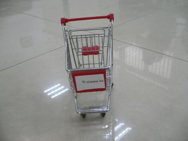 Mini trole do carrinho de compras com etiqueta da empresa com placa de propaganda plástica