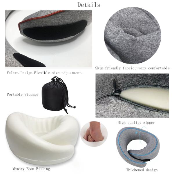 Knitted Cotton Travel Neck Pillow Memory Foam Airplane Head Support Soft Airplane Pillow