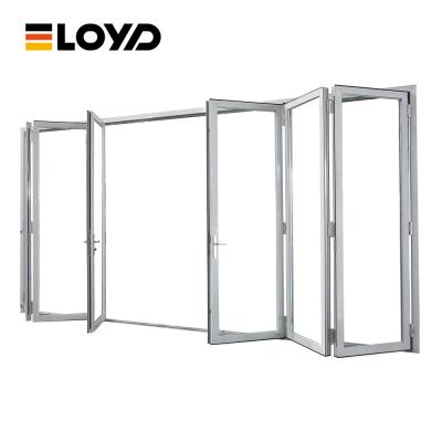 Quadro de porta de pátio moderno preto duplo à prova de furacão Porta de vidro dobrável exterior para quartos de villa