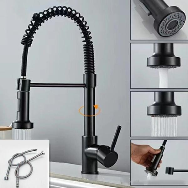 Stainless Steel Spring Kitchen Faucet Restaurant Sink Sprayer Hot And Cold Water