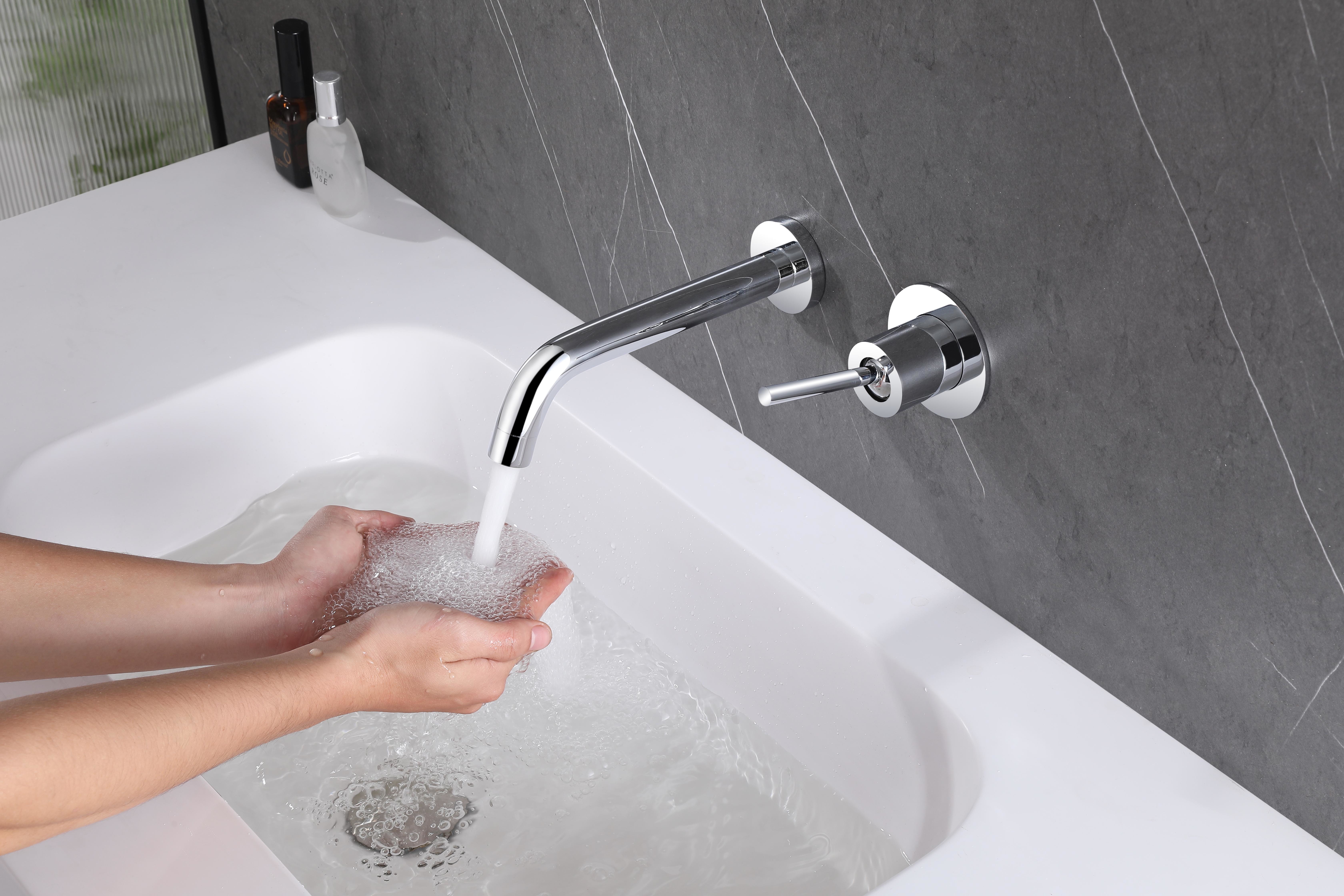 Bespoke Hidden Concealed Bathroom Basin Faucets Polished Chrome Wall Mounted Taps