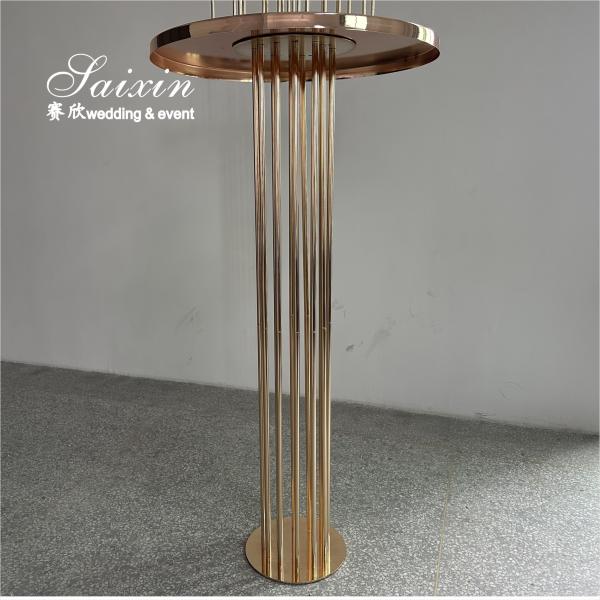Decoração de piso de casamento Alto suporte de flores dourado com porta-velas central