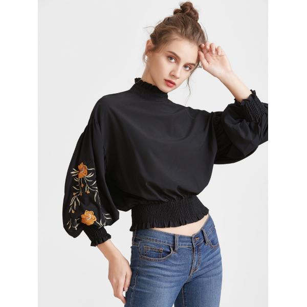 2017 модной блузок вышитых чернотой для женщин