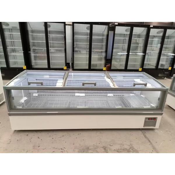 Large Window Glass Display Cabinet Supermarket Island Freezer With Internal Embossed Aluminum