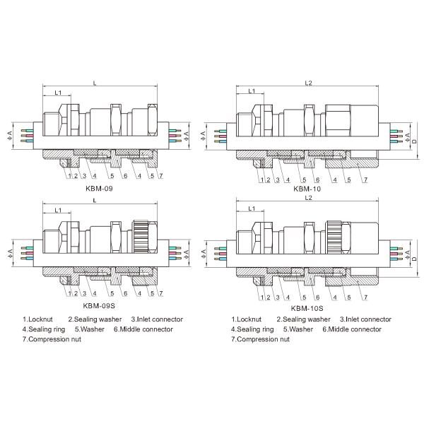Glândula de cabo à prova de explosões Unarmoured KBM do selo dobro 09 10 séries