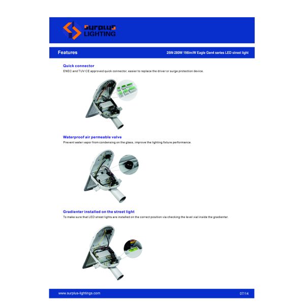 EAGLE GEN4 TUV ENEC ENEC PLUS+ CB CE RoHS Certified 200W DALI-2 LED Street Light 195lm/W With 7 PIN NEMA Socket Shorting Cap and 10KV SPD Tool-free opening and Self-cleaning Design