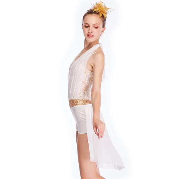 Lyrical Dance Competition Costumes Halter Neck Bodice Noble Sleeveless Half Circle Skirt