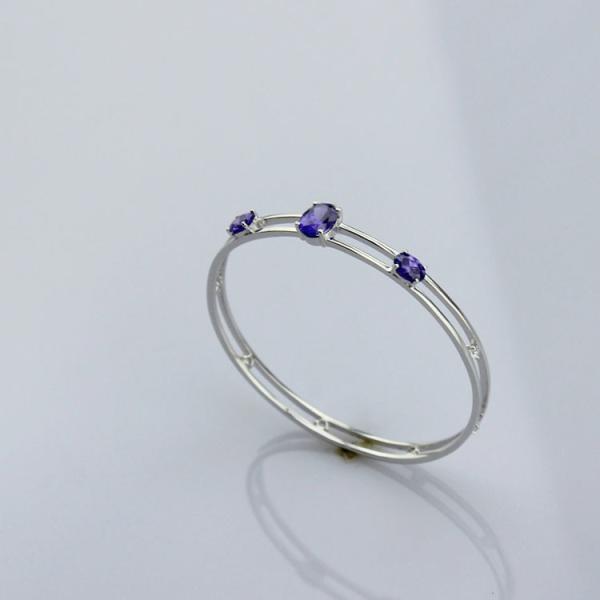 Two Rows 925 Sterling Silver Bangle with Cubic Zirconia (B36)