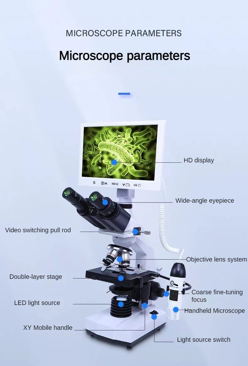 9-inch LCD HD Display Screen Digital Video Three Eye Microscope with Handheld Zoom Microscope