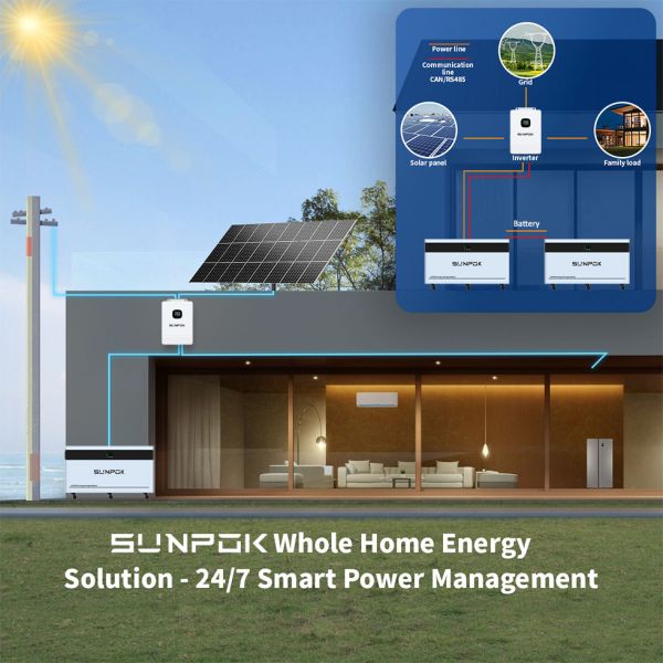SUNPOK 20KWh 51.2V 20kW 400Ah LiFePO4 Stackable Hybrid Grid Solar Energy Storage Battery Pack for Household Use