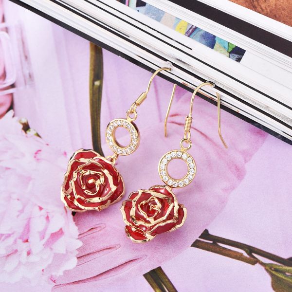 24k Gold Plated Rose Earrings Gifts for Girlfriend Holiday Preserved Flowers Wholesale Fashion Earrings