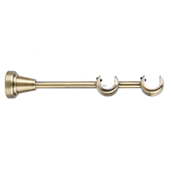 Modern Single Metal Curtain Rod Bracket in Bronze Double Hook Design