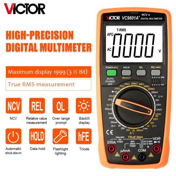 Victor VC9801A+ 9801 Pocket Multimeter True RMS Temperature Capacimetro Transistor Tester