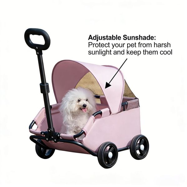 Wholesale Foldable Pet Stroller, OEM ODM 4-Wheel Pet Trolley with Mesh Ventilation for Small Pets