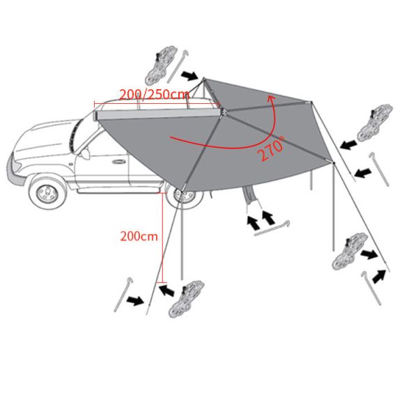 Foxwing 4x4 Car Side Awning with Annex Room 270 Degree Retractable Waterproof Oxford Fabric Outdoor 4WD 270 Awning Walls