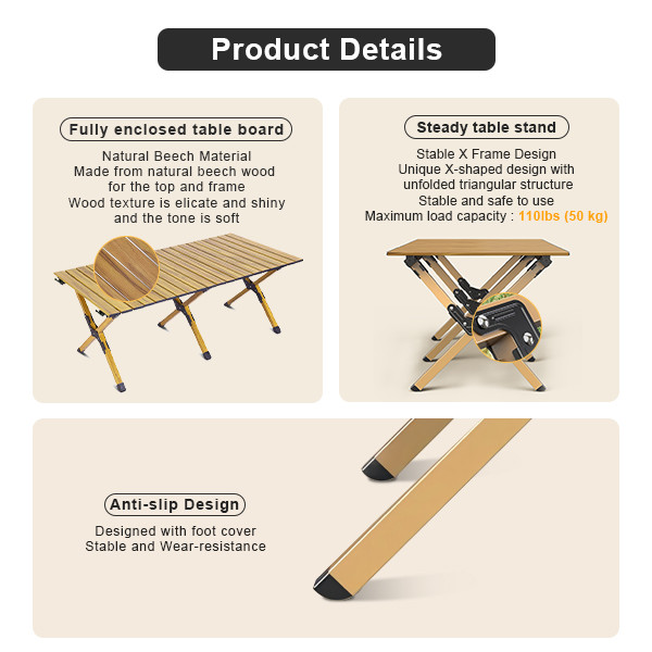 Классический стол для кемпинга из алюминия с подвижными ногами