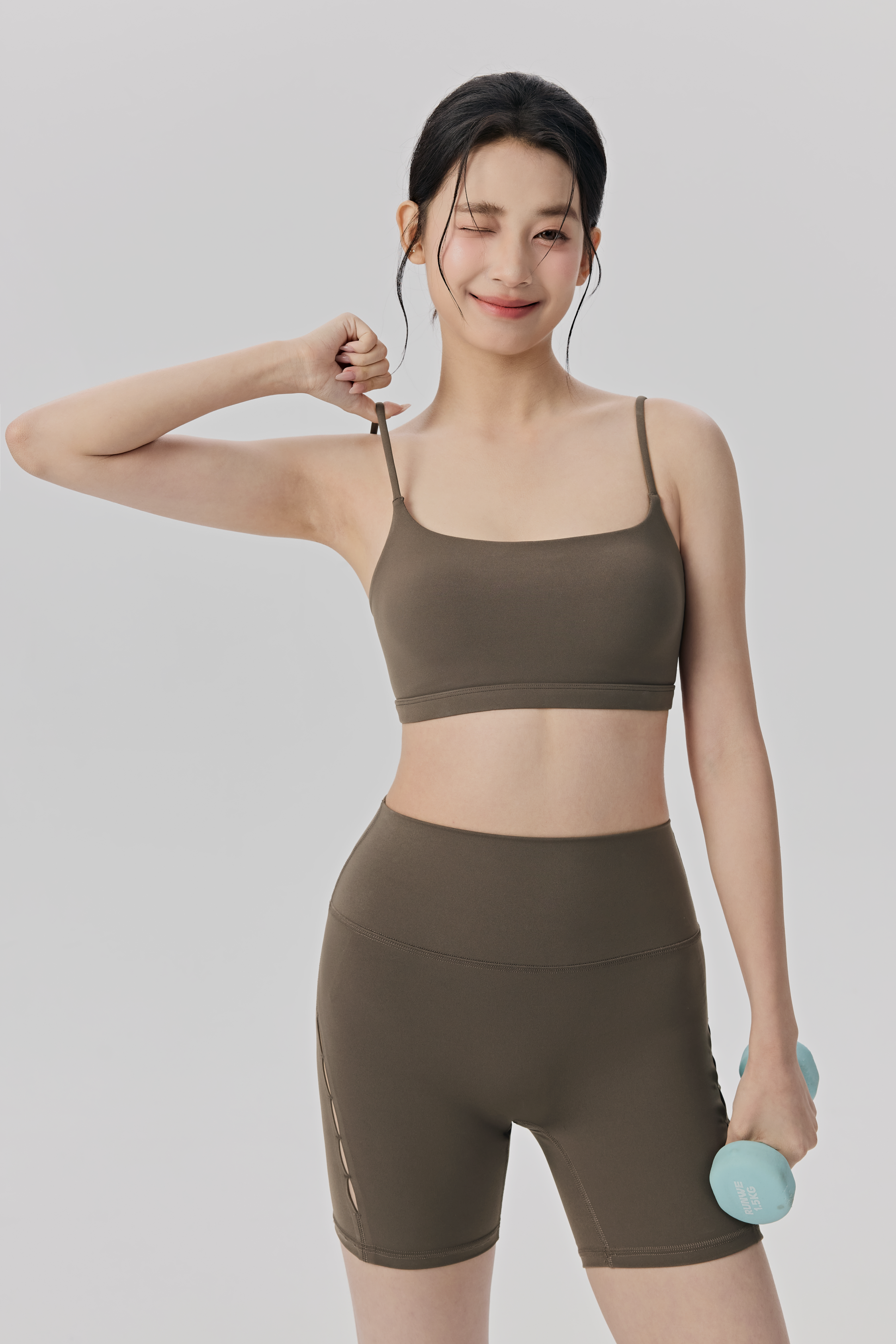 Brown Nylon Spandex High-Waisted Biker Shorts with Side Cutouts for Yoga and Gym Workouts