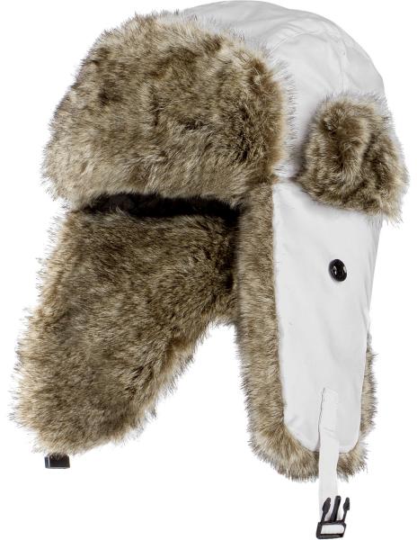 Strings Buckle Mens Russian Trapper Hat , Black / Grey Fur Mens Wool Hats For Winter