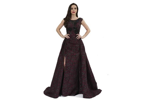 Beading Sequin Vintage Middle Eastern Evening Dresses Marroon Color Floor Length