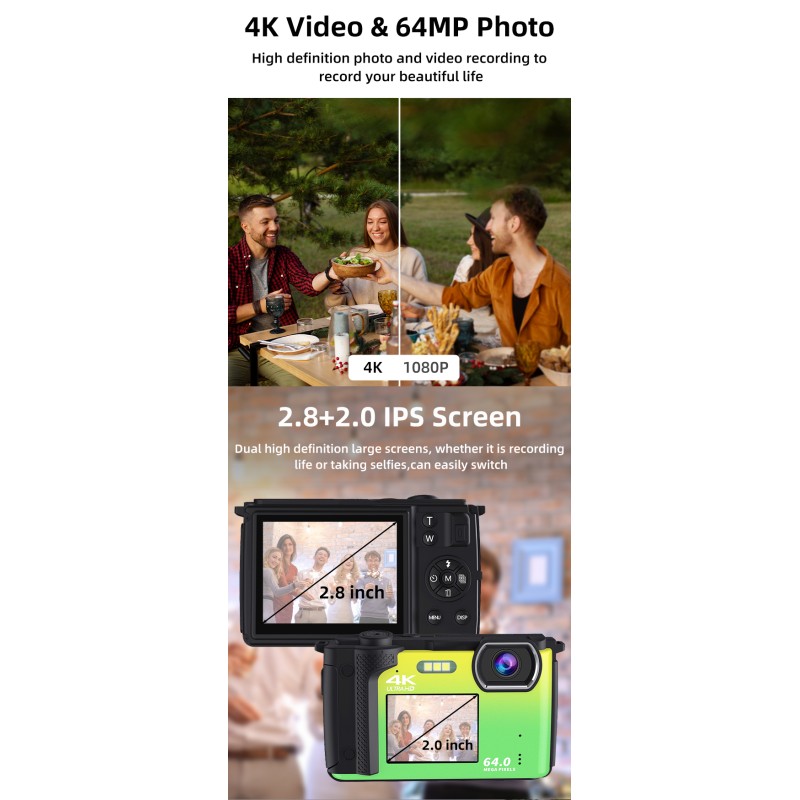 Newest 4K HD Digital Camera 2.8+2.0'' Dual IPS Screen Auto Focus 16X Digital Zoom Webcam Wifi Vlog Camera  for Photography