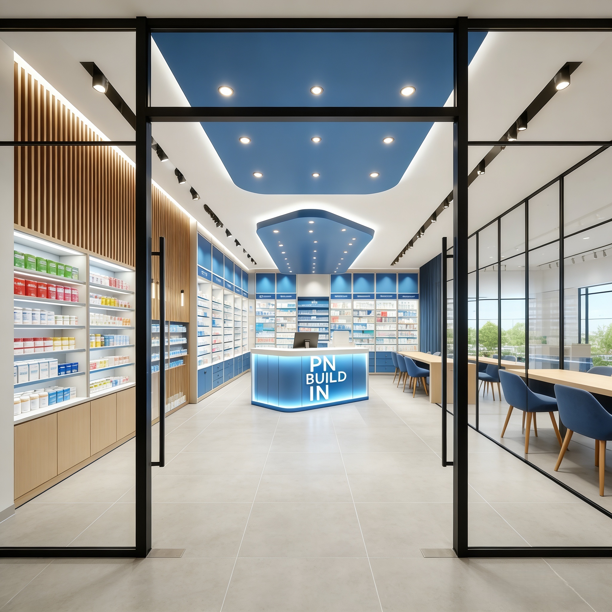 Custom Medical Retail Wall Shelving and Pharmacy Showcase Cabinets for Drugstore Interior Furniture Design