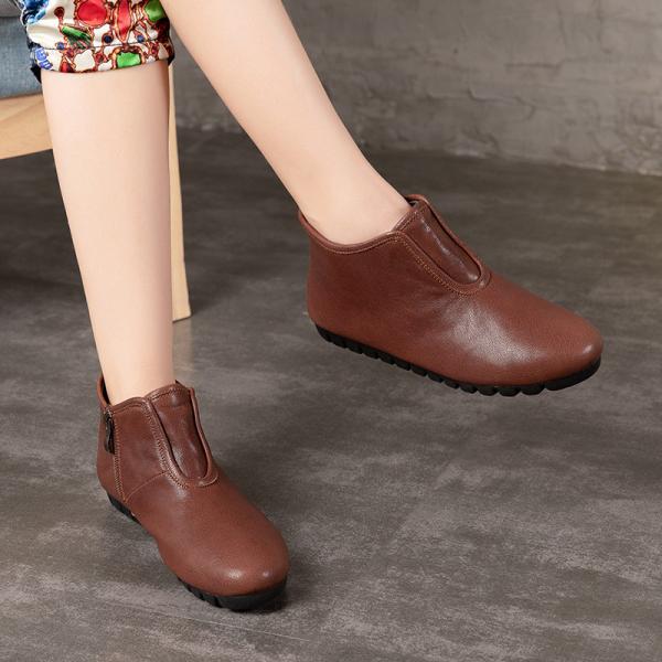 S075 Autumn and winter new fashion boots women retro handmade leather elastic flat zipper women's short boots