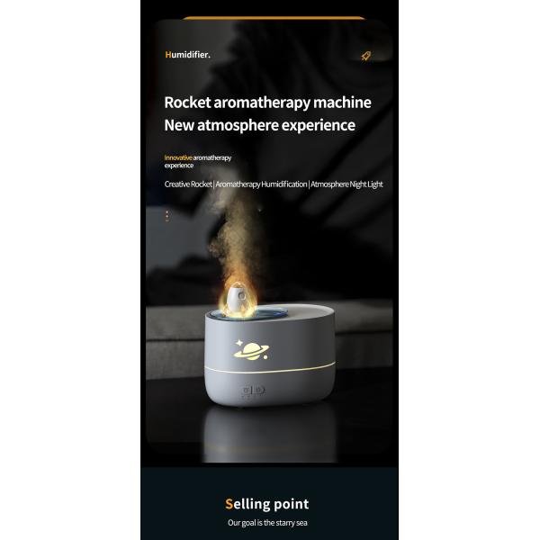 350ml Capacity Rocket Fire Flame Humidifier With 2/4/6 Hrs Timer Setting