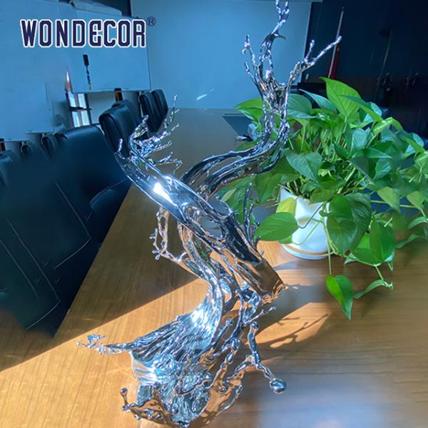 Small Indoor Desktop Stainless Steel Sculpture Artists Metal Ornament Abstract Water Flow
