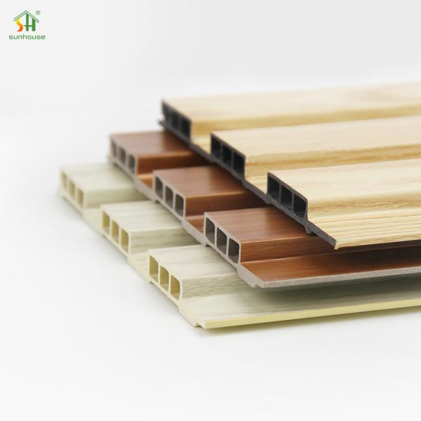 Gráfico Resistente à humidade Wpc Painel de parede flutuado Decoração interior Tabela de grade de três buracos respirável