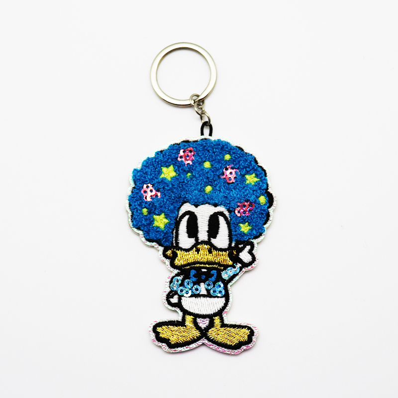 Small Cute Embroidery Key Chain Double Side Embroidery & Printing Key Chain for Cartoon Characters