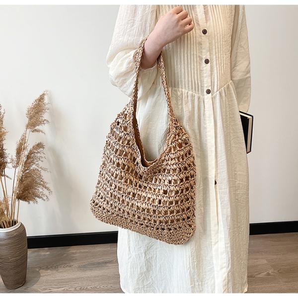 Bolsas Personalizadas Logo Bolsos De Paja Tejida Custom Raffia Clutch Woven Crochet Shoulder Women Handbags Beach Straw Bag Mesh Beach Bag Crochet Tote Bag Straw Crochet Purses for Women Raffia Tote